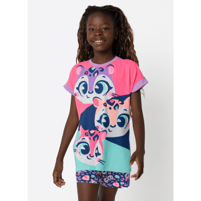 Pijama Manga Curta Menina Teen Onça