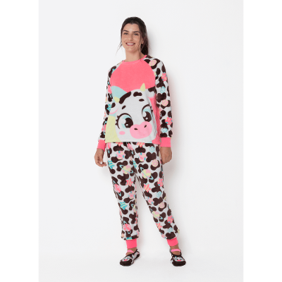 Pijama Manga Longa Soft Feminino Vaca Chocolate