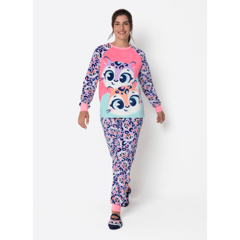 Pijama Manga Longa Soft Feminino Onça - 1