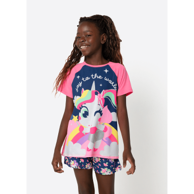 Pijama Manga Curta Menina Teen Unicórnio Encantada