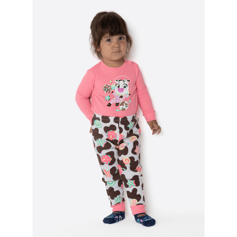 Pijama Manga Longa Bebê Menina Vaca Chocolate - 1