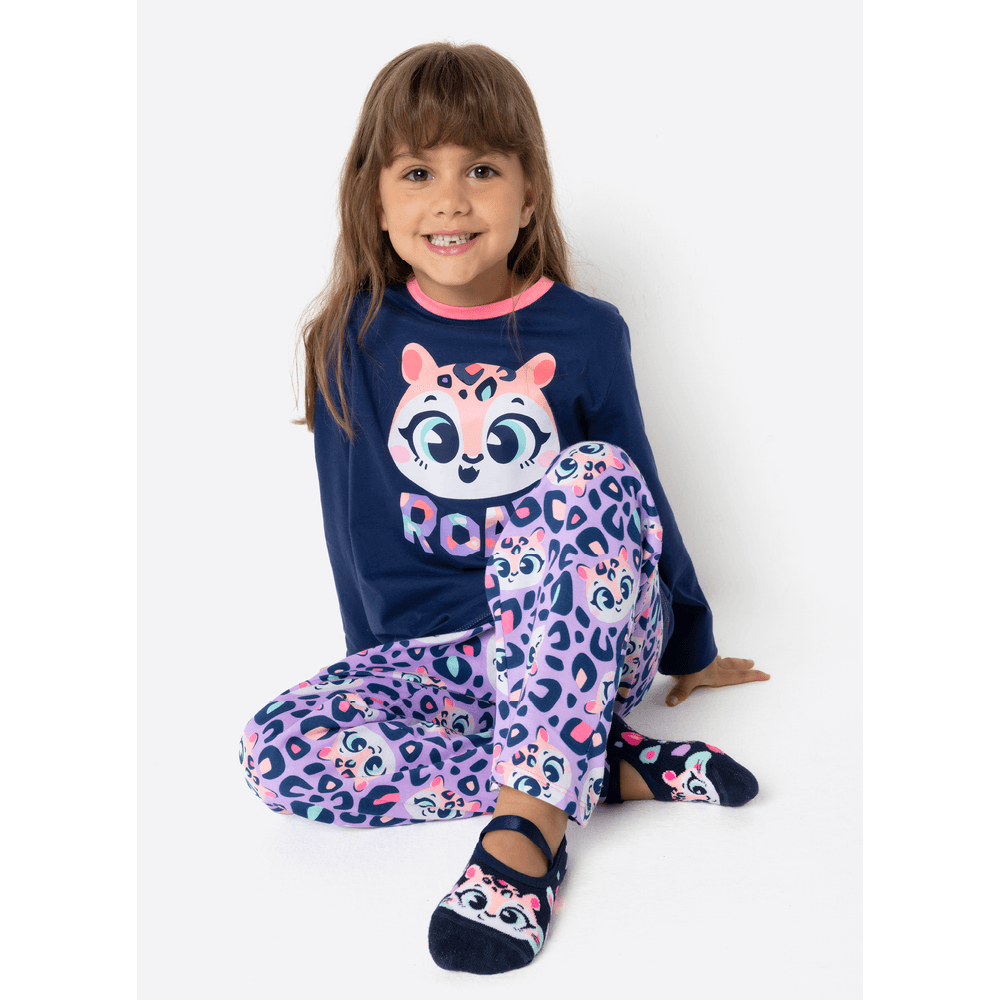 Pijama Manga Longa Algodão Menina Onça - 3