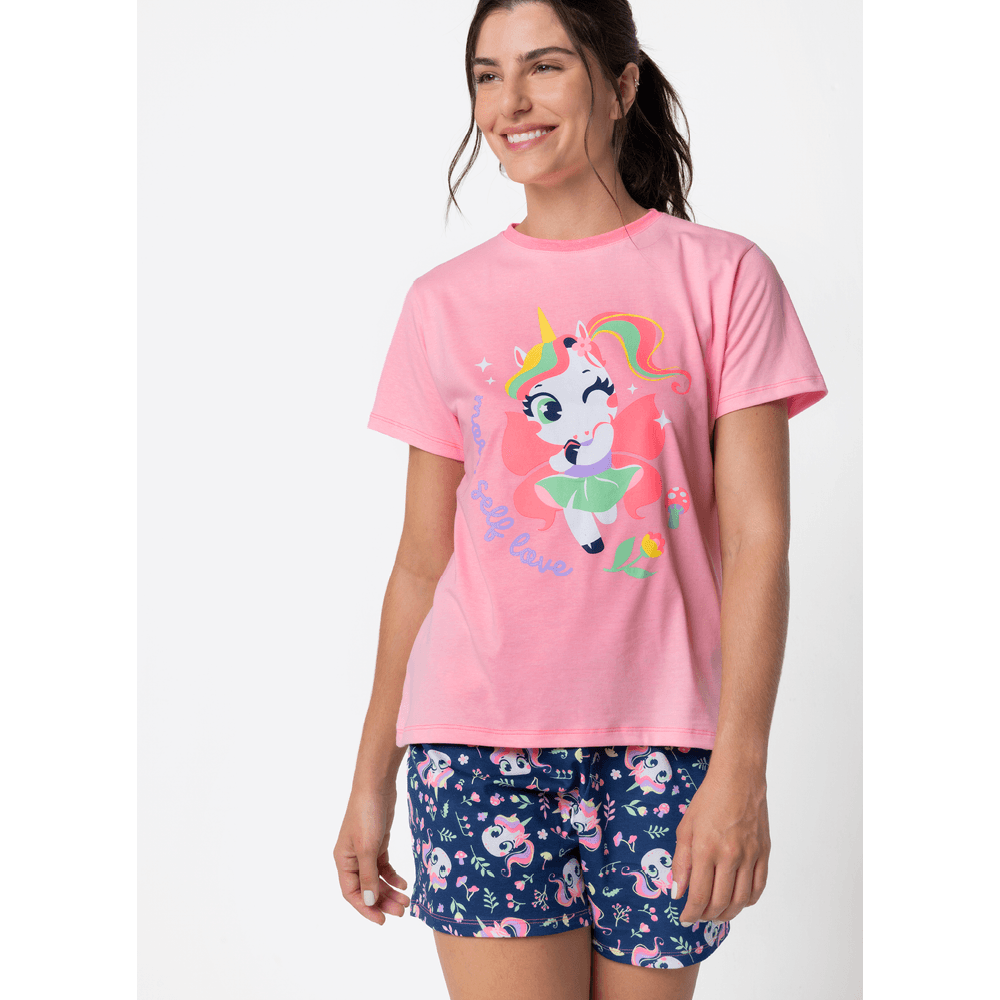 Pijama Manga Curta Feminino Unicórnio Encantado - 2