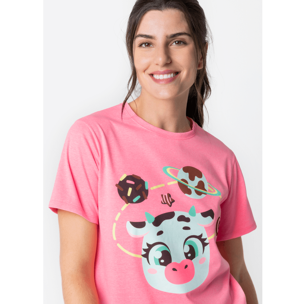 Pijama Manga Curta Algodão Feminino Vaca Chocolate - 2