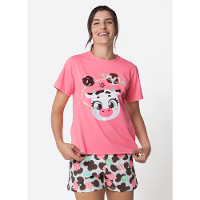 Pijama Manga Curta Algodão Feminino Vaca Chocolate - 1