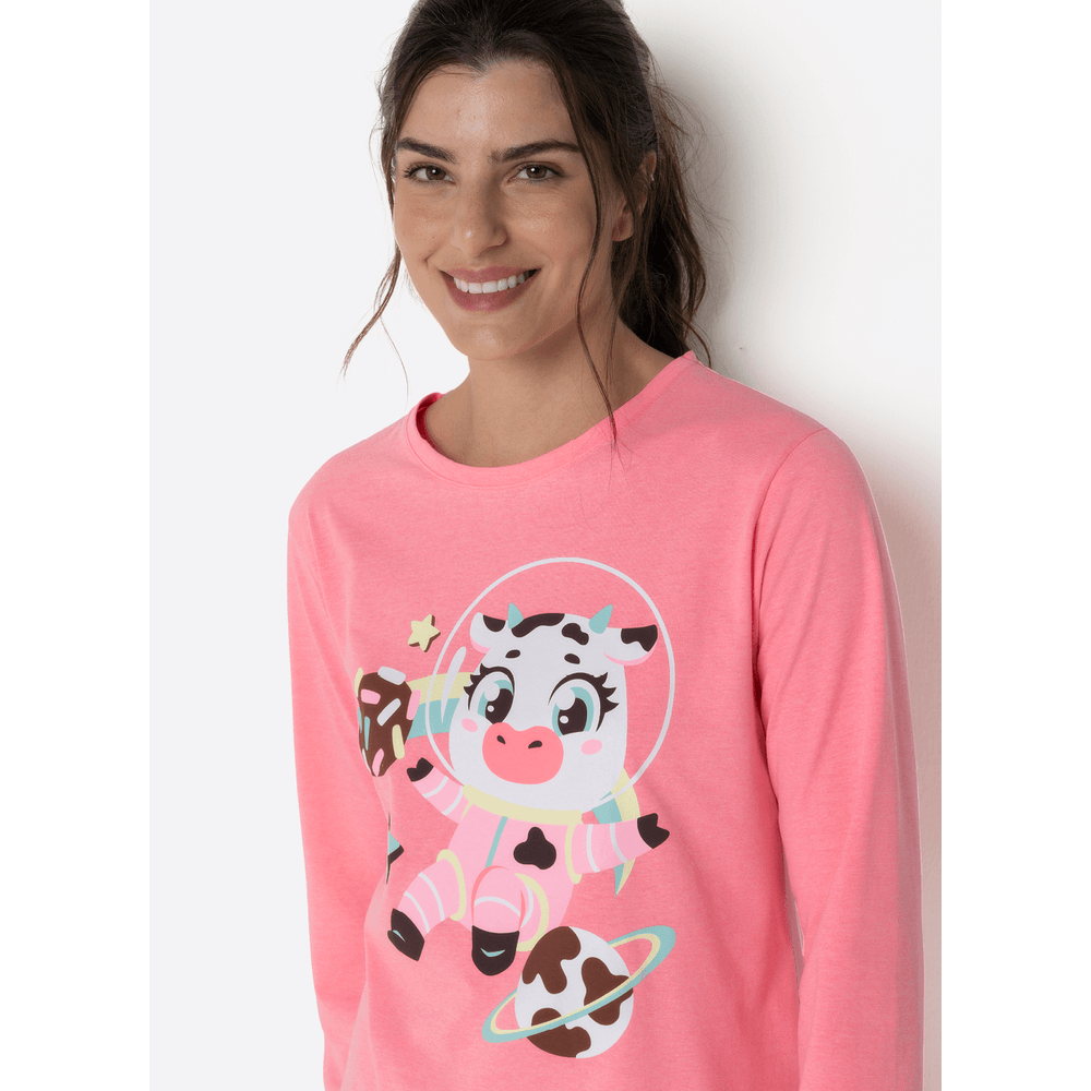 Pijama Manga Longa Feminino Vaca Chocolate - 2