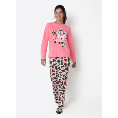 Pijama Manga Longa Feminino Vaca Chocolate