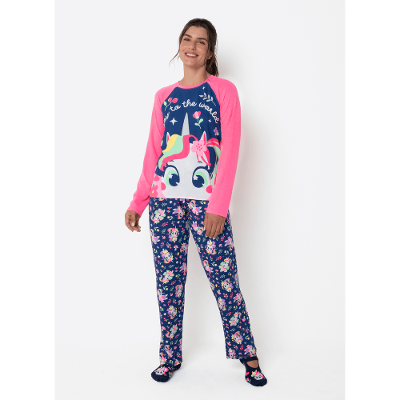 Pijama Manga Longa Feminino Unicórnio Encantado