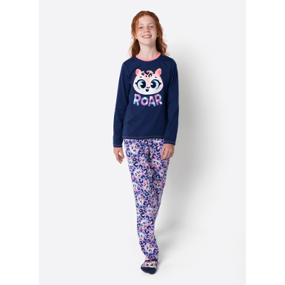 Pijama Manga Longa Algodão Menina Teen Onça