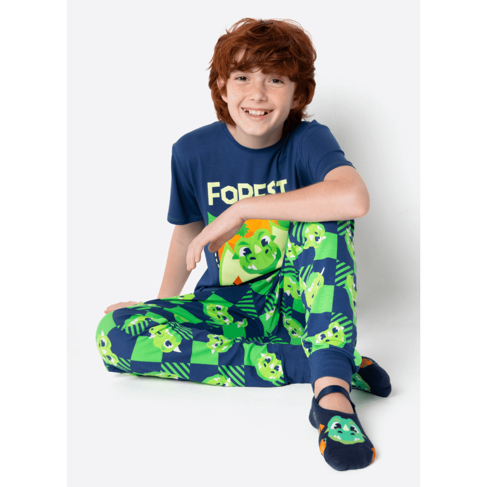 Pijama Manga Curta Menino Teen Dragão Camping - 1