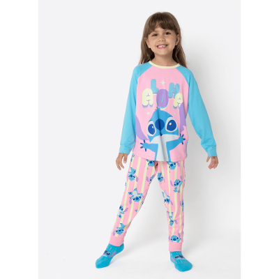 Pijama Manga Longa Menina Stitch