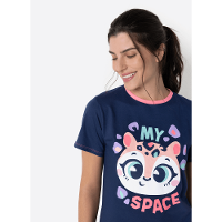 Pijama Manga Curta Algodão Feminino Onça - 2