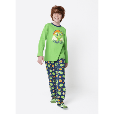 Pijama Manga Longa Algodão Menino Teen Dragão Camping