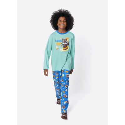 Pijama Manga Longa Algodão Menino Teen Guaxinim Chocolate
