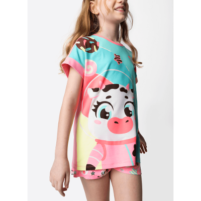 Pijama Manga Curta Menina Teen Vaca Chocolate