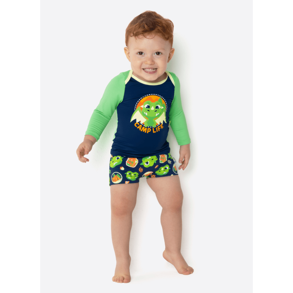 Camiseta Com Proteção Solar Bebê Menino Dragão Camping - 1