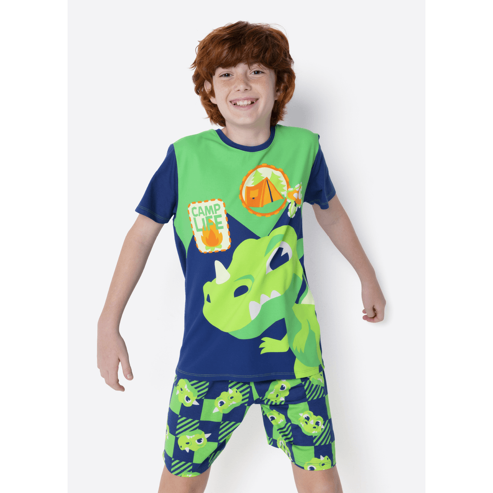 Pijama Manga Curta Viscolycra Menino Teen Dragão Camping - 1