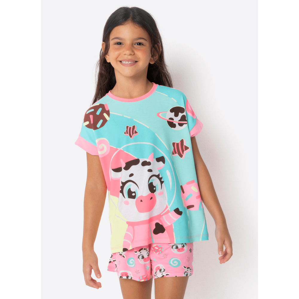 Pijama Manga Curta Viscolycra Menina Vaca Chocolate - 1
