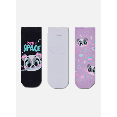 Kit com 3 meias Feminina Panda Planetas
