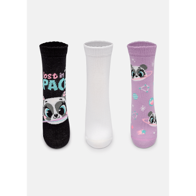 Kit com 3 meias Feminina Panda Planetas