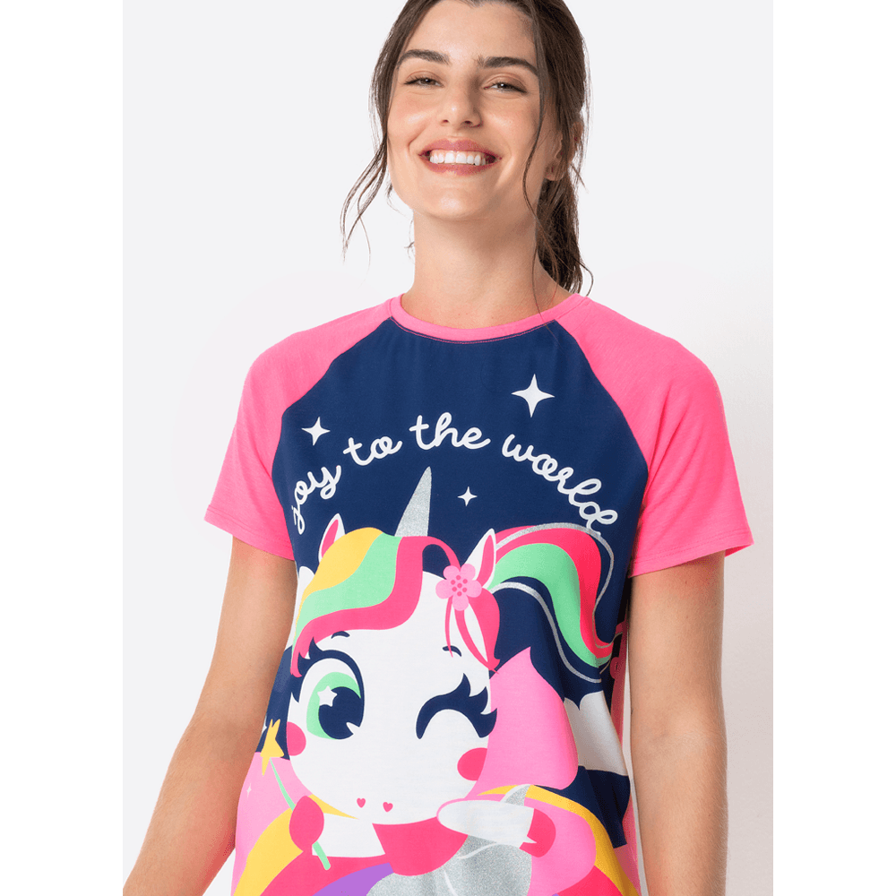 Pijama Manga Curta Feminino Estampado Unicórnio Encantado - 3