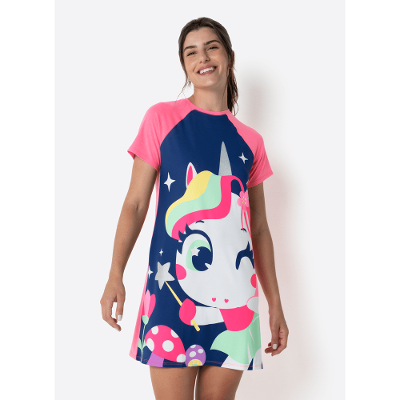 Camisola Manga Curta Feminina Unicórnio Encantada