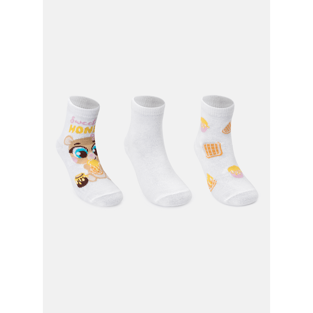 Kit com 3 Meias Soquete Bebê Menina Ursa - 2