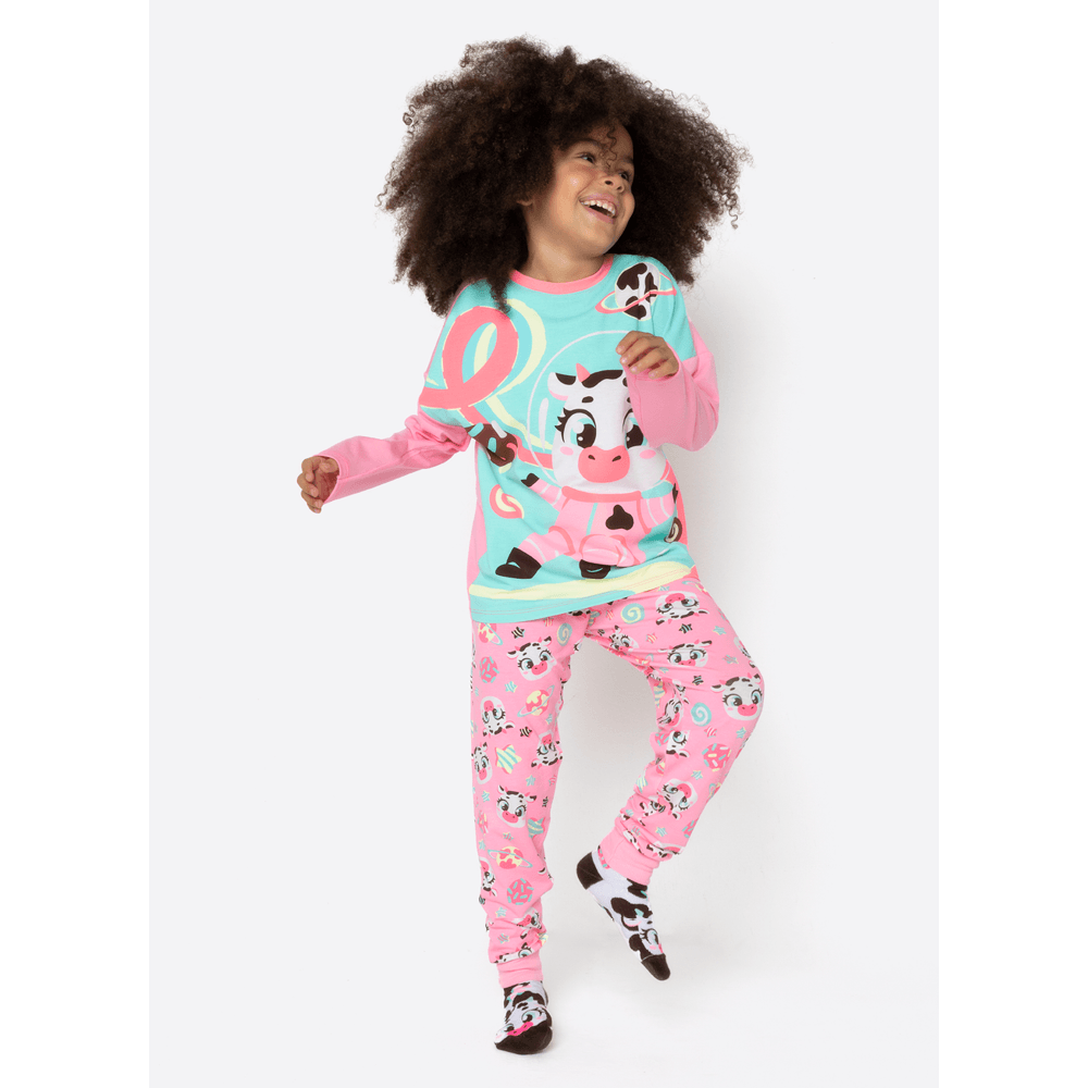 Pijama Manga Longa Viscolycra Menina Vaca Chocolate - 1