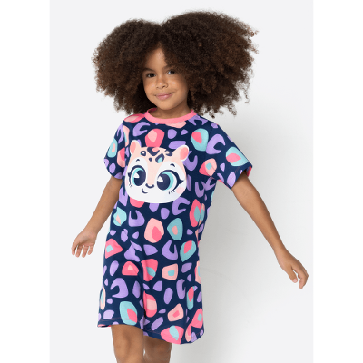 Camisola Manga Curta Algodão Menina Onça