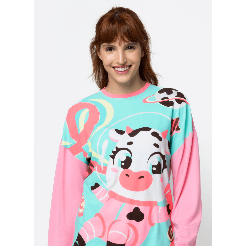 Pijama Manga Longa Viscolycra Feminino Vaca Chocolate - 2