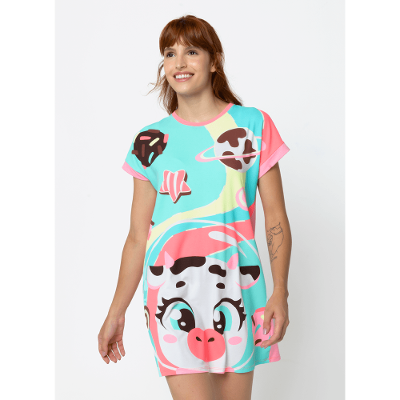 Camisola Manga Curta Viscolycra Feminina Vaca Chocolate