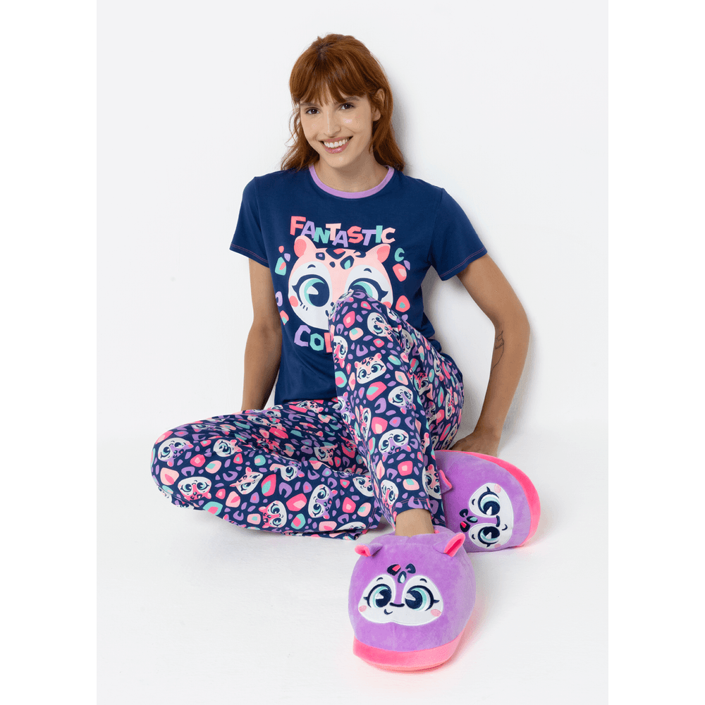 Pijama Manga Curta Viscolycra Feminino Onça - 2