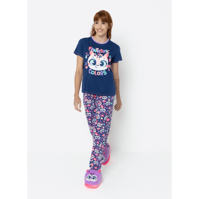 Pijama Manga Curta Viscolycra Feminino Onça