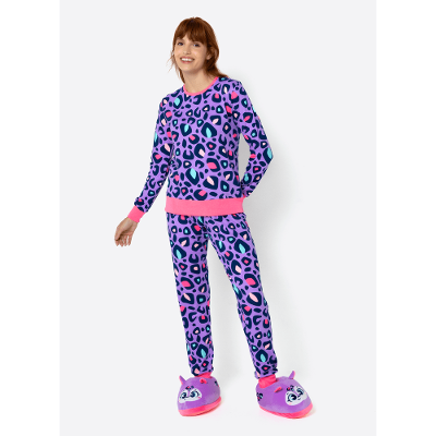 Pijama Manga Longa Ultra Visco Feminino Onça