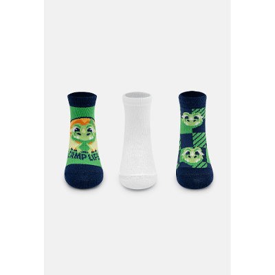 Kit com 3 Meias Soquete Bebê Menino Dragão Camping