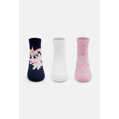 Kit com 3 Meias Soquete Bebê Menina Unicórnio Encantada