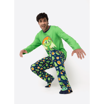 Pijama Manga Longa Algodão Masculino Dragão Camping