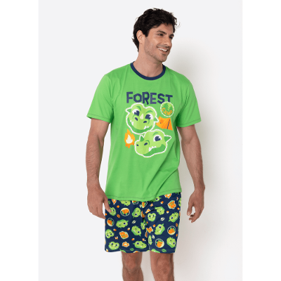 Pijama Manga Curta Algodão Masculino Dragão Camping