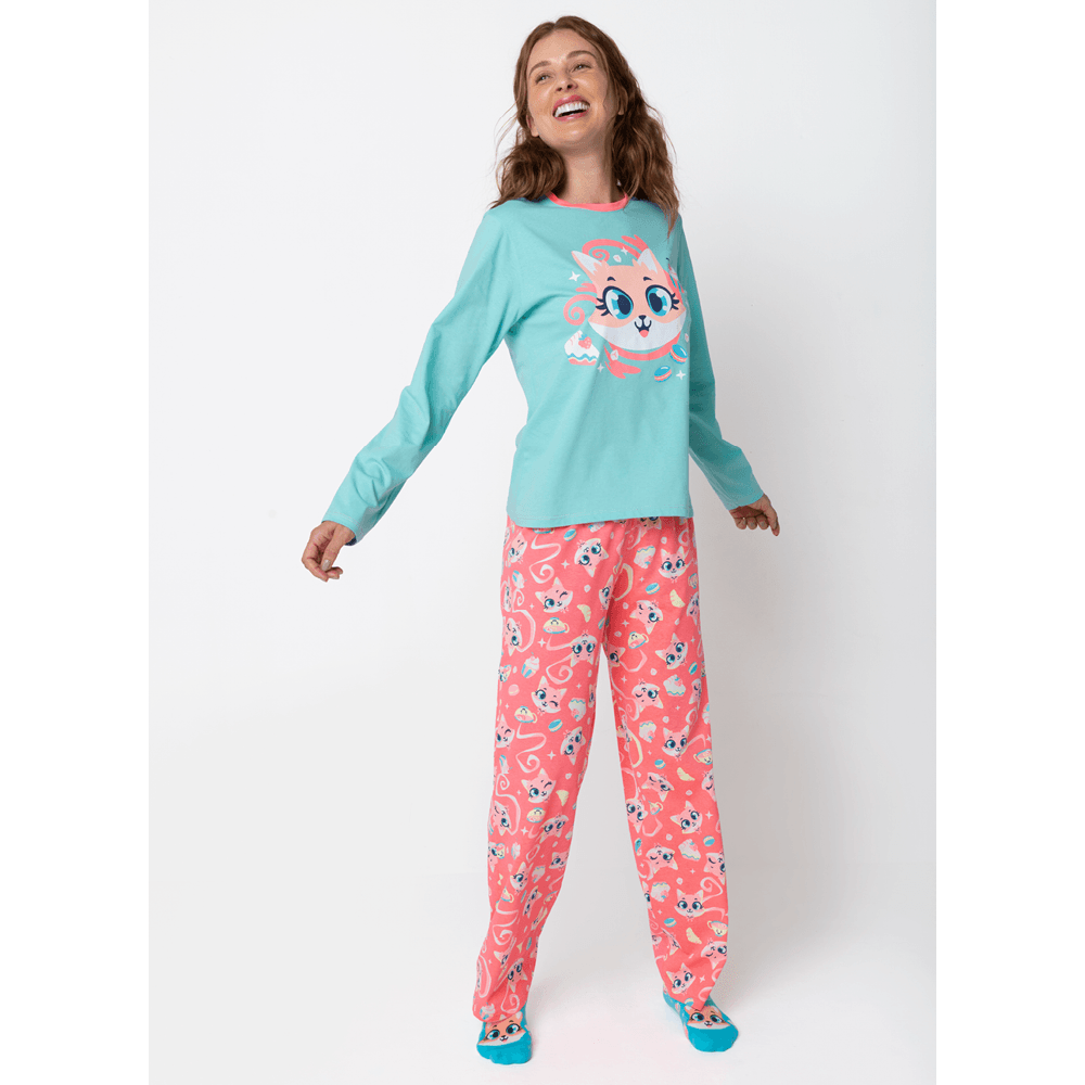 Pijama Manga Longa Algodão Feminino Raposa Confeiteira - 1