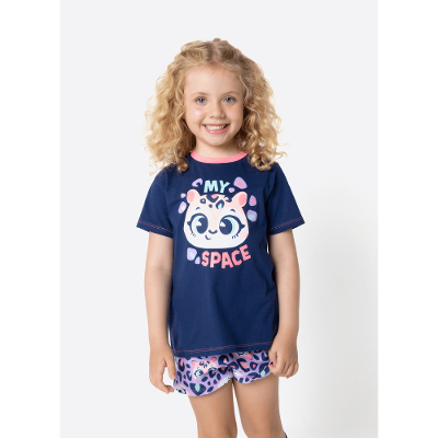 Pijama Manga Curta Algodão Menina Onça