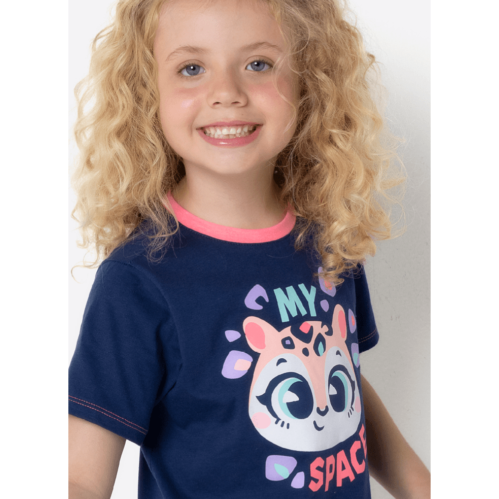 Pijama Manga Curta Algodão Menina Onça - 2