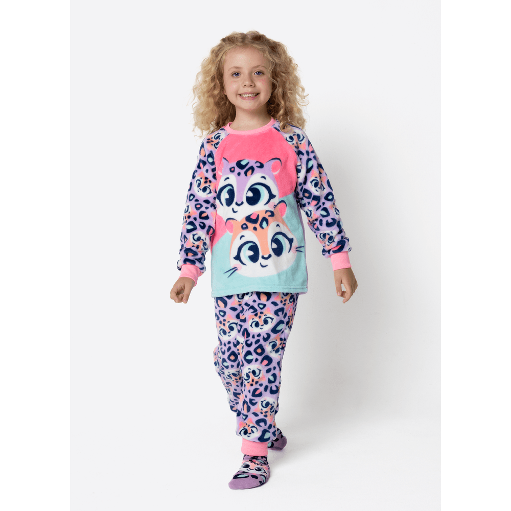 Pijama Manga Longa Soft Menina Onça - 1