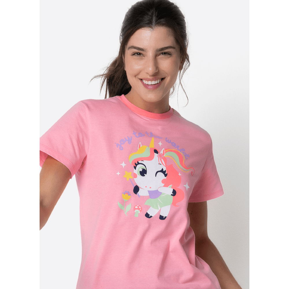 Pijama Manga Curta Algodão Feminino Unicórnio Encantado - 2