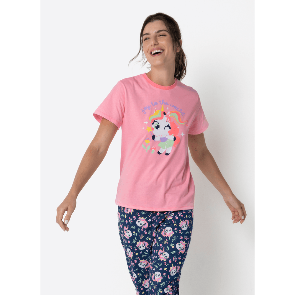 Pijama Manga Curta Feminino Unicórnio Encantado - 3