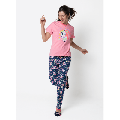 Pijama Manga Curta Algodão Feminino Unicórnio Encantado
