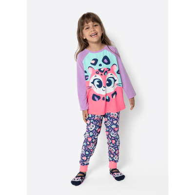 Pijama Manga Longa Menina Onça