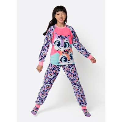 Pijama Manga Longa Soft Menina Teen Onça