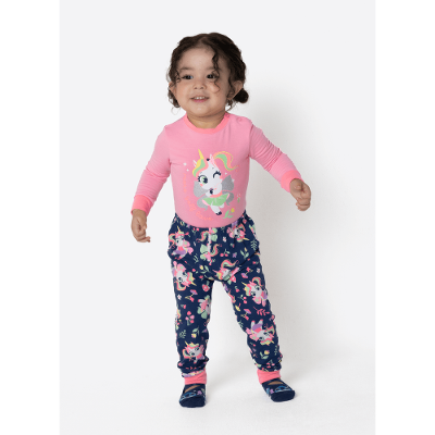 Pijama Manga Longa Viscolycra Bebê Menina Unicórnio Encantada