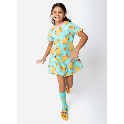 Camisola Manga Curta Algodão Menina Capivara Vibes