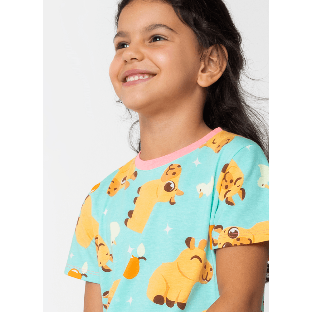 Camisola Manga Curta Algodão Menina Capivara Vibes - 2